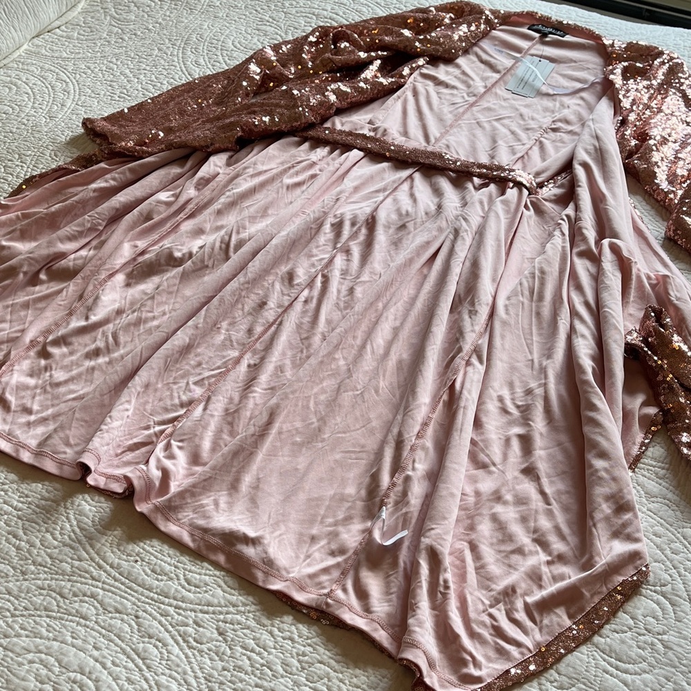 NWT Eloquii Sequin Wrap Long Sleeve Dress Lined Womens 16 Pink Wedding Party - Picture 8 of 17